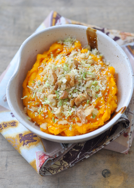 Puree potimarron crumble noix chou bruxelels vue 1