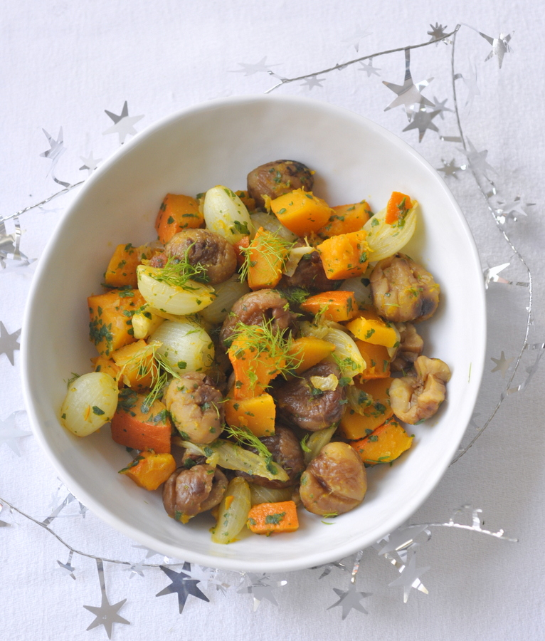 Cocotte potimarron chataignes fenouil oignons